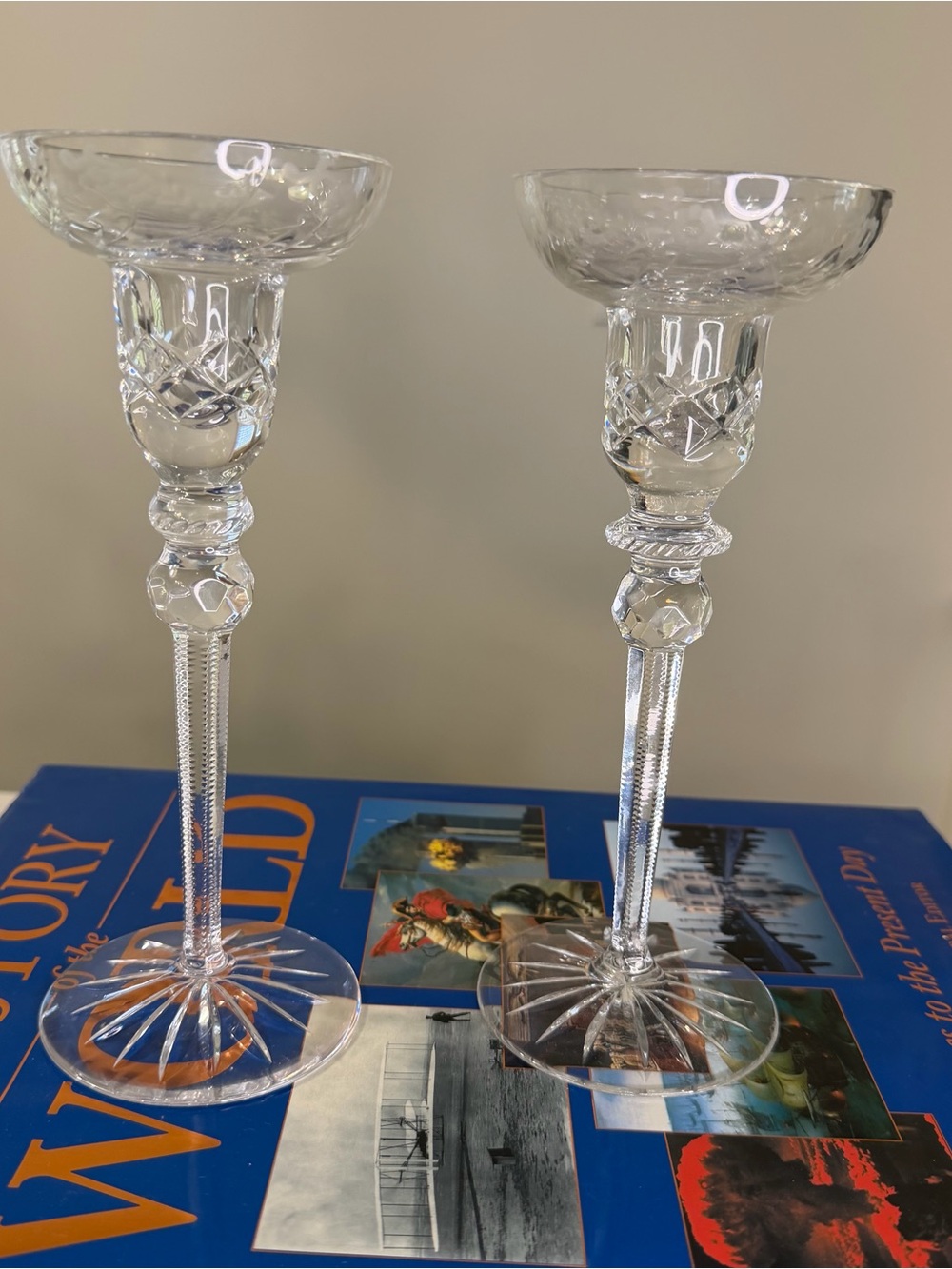 Rogaska Gallia Pair of Tall Crystal clear Candle Holders